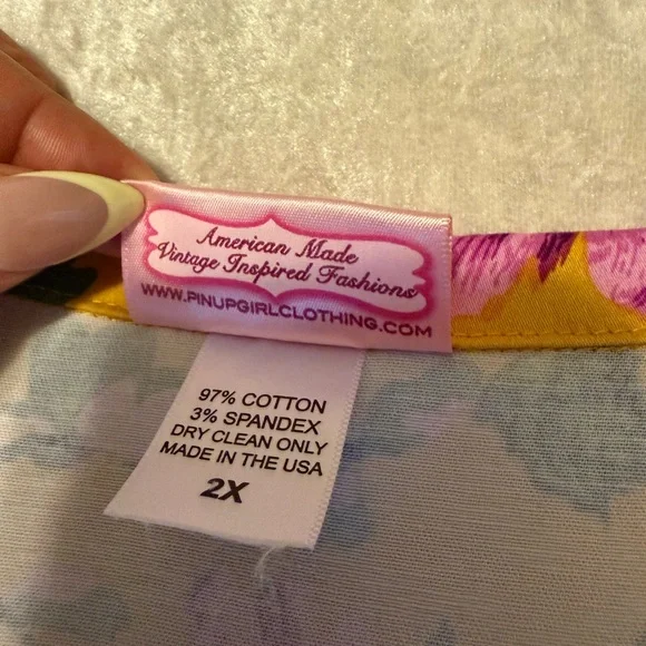 Pinup Couture Yellow and Purple Floral 3/4 Sleeve Dress - Picture 7 of 8